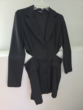 Statement Black Blazer Coat with Tailored Waist